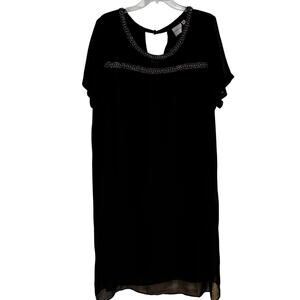 Junarose Black Sheer Lined Beaded Neckline & Bodice Size 22 Short Sleeve Dress